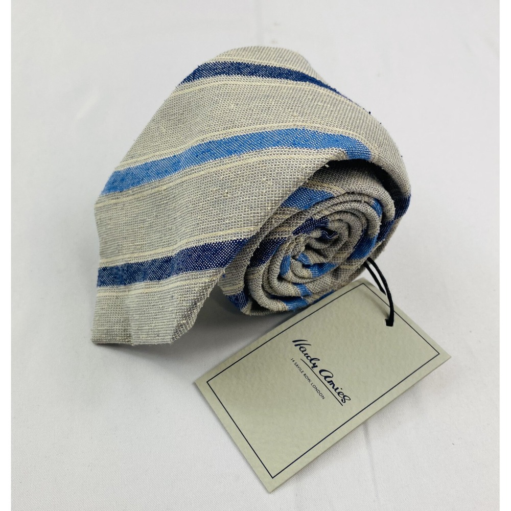 Hardy Amies Gray Blue Striped Pure Silk Woven Mens Tie 2.75" NWT Made in Italy